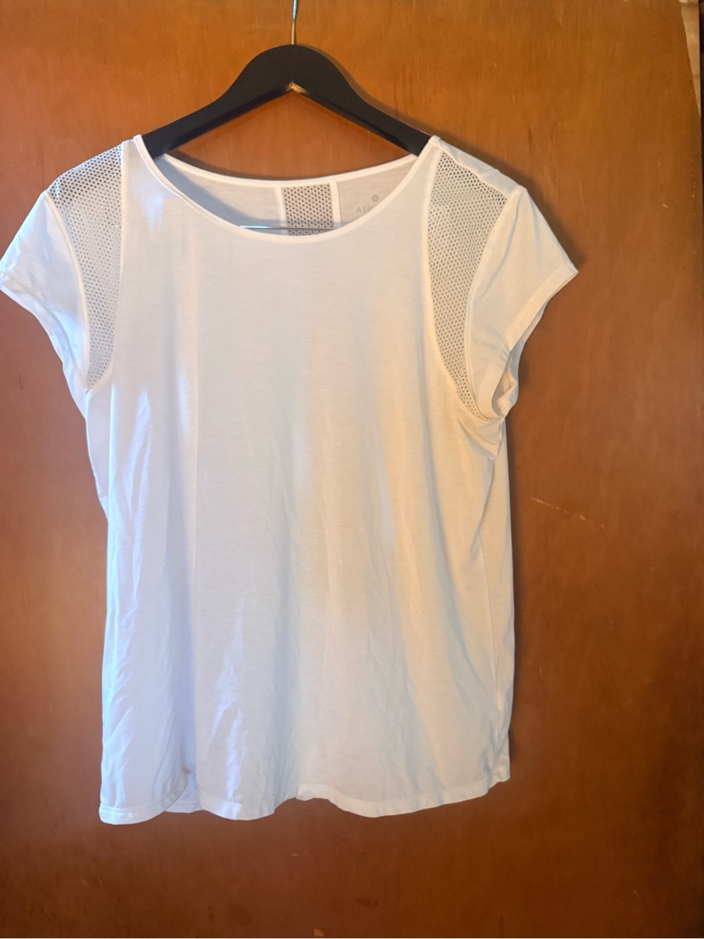Athleta White Short Sleeve Tee with Mesh Shoulders